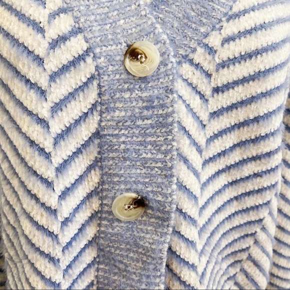 Frnch Paris Blue White Chevron Chenille Cardigan - Picture 8 of 13